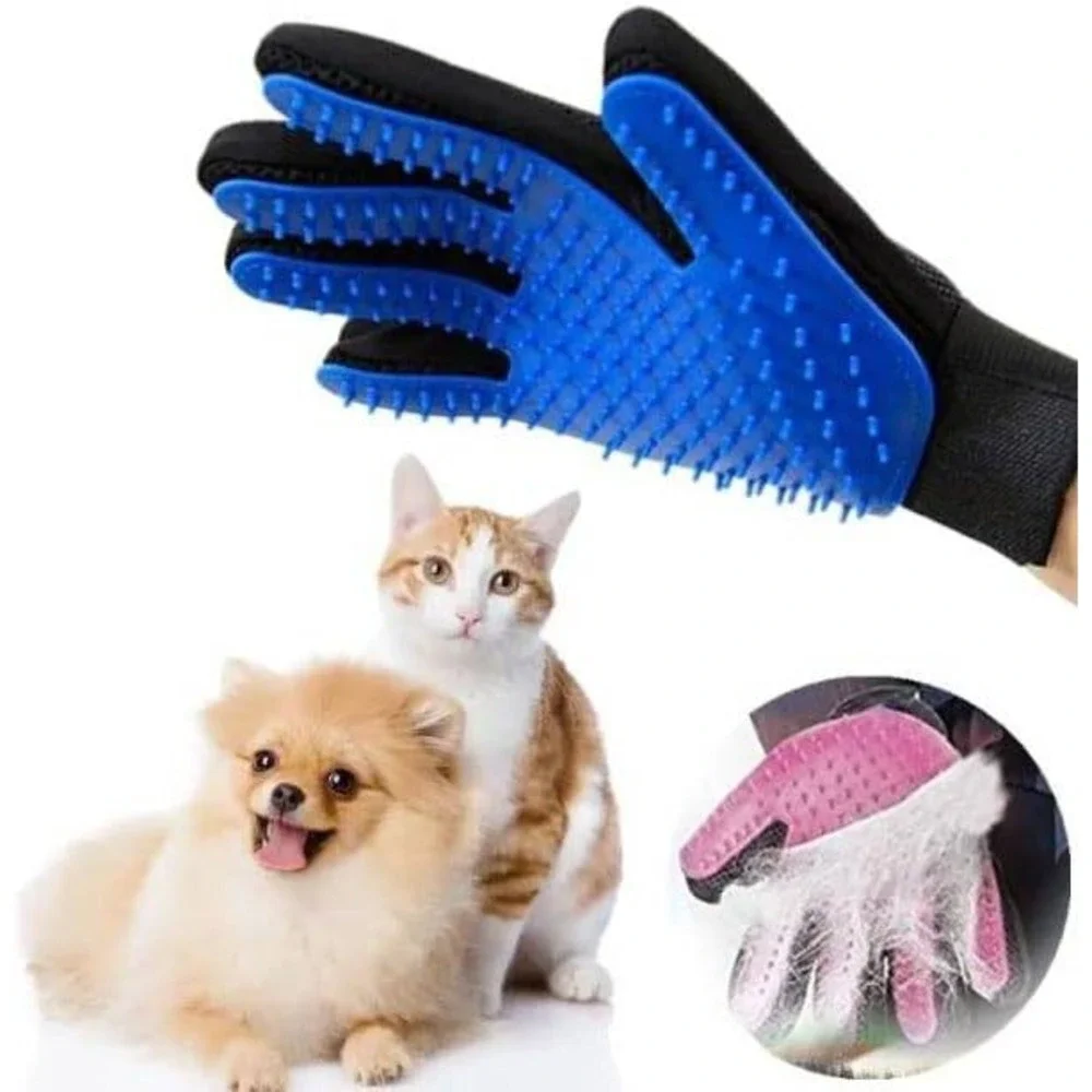 Pet Grooming Glove‎ Deshedding Brush Pair Silicone Massage Mitts for Dogs Cats